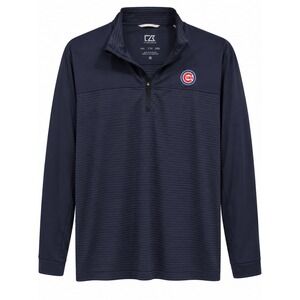 Cutter & Buck Chicago Cubs MLB Mens Large Navy Blue Striped Quarter Zip Pullover